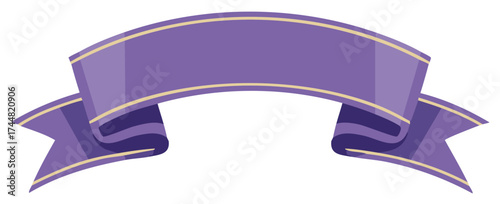 Elegant Curved Purple Ribbon Banner with Gold Trim Vector Illustration