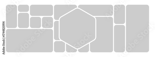 Vector photo collage layout with hexagon and bento grid moodboard design