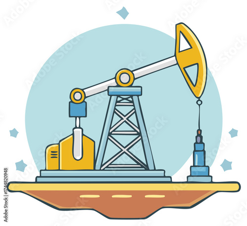 Cartoon illustration of an oil pump machine. Oil well vector design in flat style.
