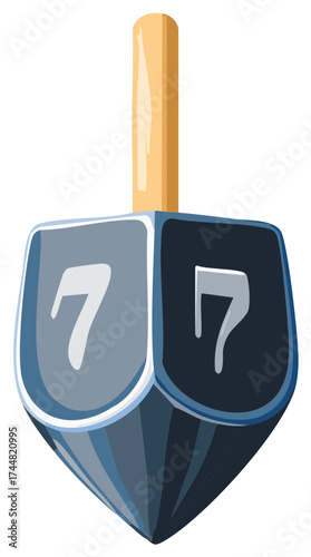 Dreidel toy with Hebrew letters and numbers for Hanukkah game
