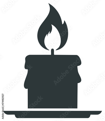 Simple flat vector icon of a burning candle with a flame, a symbol of hope, remembrance, and light