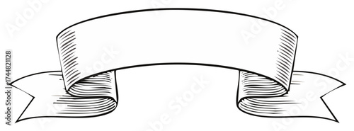 Vintage ribbon banner in a hand drawn sketch style with hatched shading for a title or header