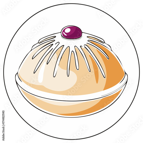 Illustration of a Steamed Bun with Purple Berry, in a Circle