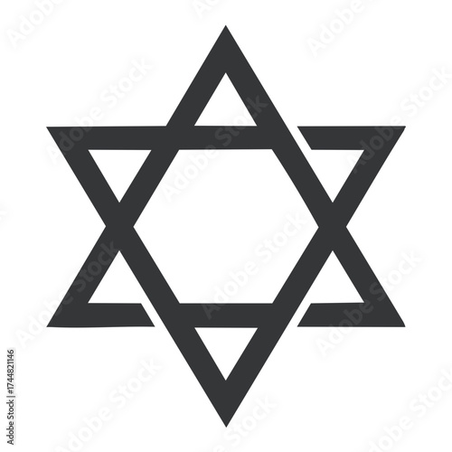 Dark Gray Star of David Symbol on White Background