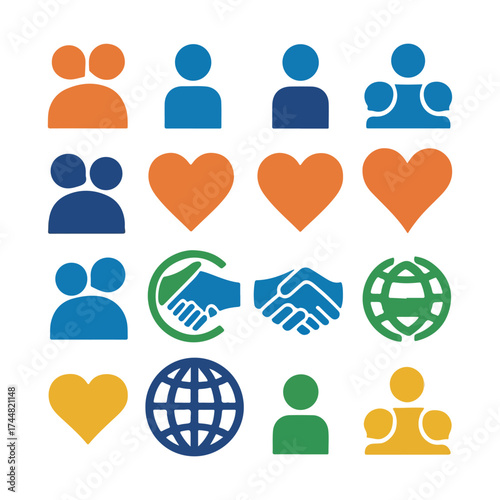 Flat vector illustration for Global Dignity Day featuring diverse people, abstract figures, and inspirational symbols representing kindness, solidarity, human rights, and global harmony