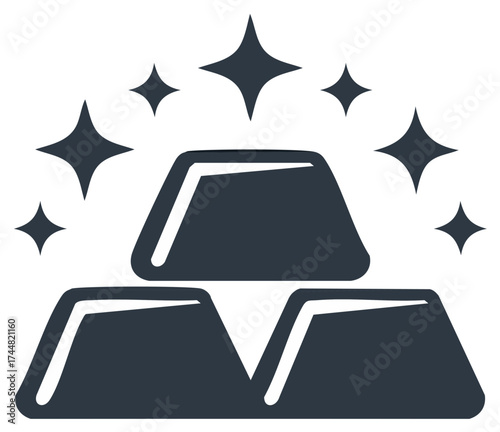 Stacked Gold Bars Graphic with Sparkles Symbolizing Wealth and Fortune