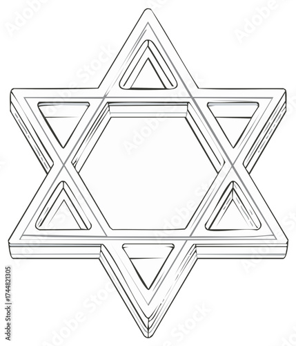 Outline of the Star of David, a six-pointed geometric symbol formed from two overlapping equilateral triangles.