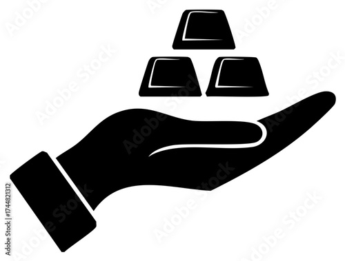 Hand Presenting Gold Ingots Icon Symbol of Wealth Fortune and Prosperity