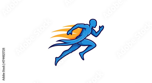 Dynamic blue runner with fiery speed effect conveys power and agility for sports, fitness, or transportation brand identity, ideal for a modern logo design
