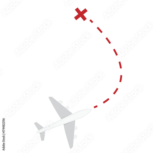 Destination along the flight path of the aircraft. Airplane flight along the route, vector illustration
