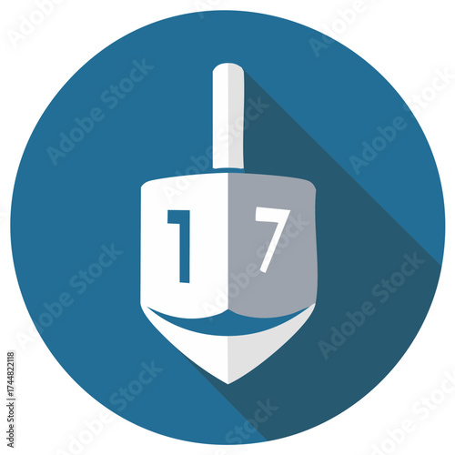 Flat Illustration of a Dreidel in a Blue Circle Symbolic Jewish Holiday of Hanukkah and Cultural Traditions