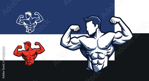Powerful bodybuilder flexing muscles in dynamic pose for fitness brand, gym, or personal trainer creating motivation and strength through inspiring visuals