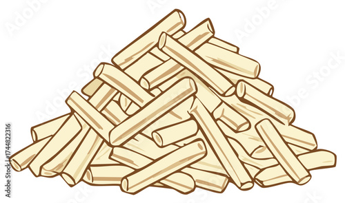 Large pile of crispy golden french fries in a cartoon vector illustration style