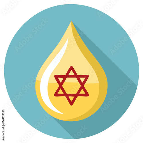 Jewish Star of David symbol within a golden liquid droplet icon with long shadow design