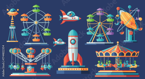 Amusement Park Rides and Space-Themed Attractions Collection.