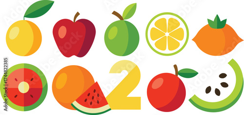 Vibrant fruit collection vector illustration scalable eps icons for general use