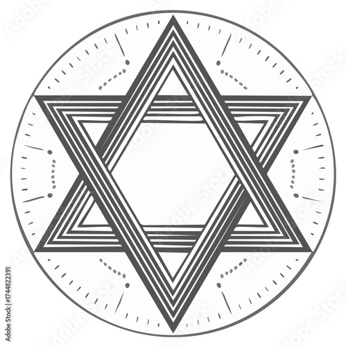 Star of David inside a circle with time elements, illustration