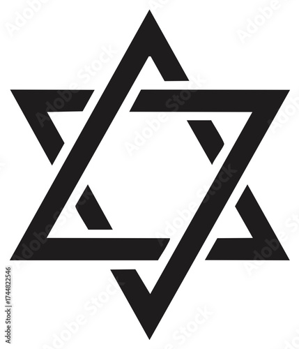 Symbolic Jewish Star of David Represented in Black Ink Bold Design Isolated on White Background