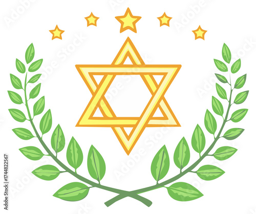 Star of David with Laurel Wreath and Stars Illustration