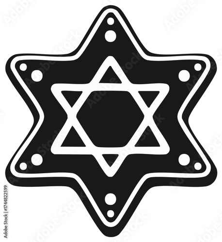 Stylized Star of David icon graphic with decorative border representing Jewish faith and culture