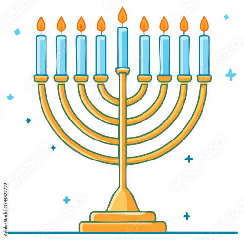 Hanukkah Menorah with Burning Candles Festive Cartoon Illustration for Holiday Celebrations