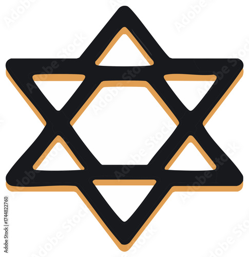 Geometric Star of David symbol in black and gold outline on white background