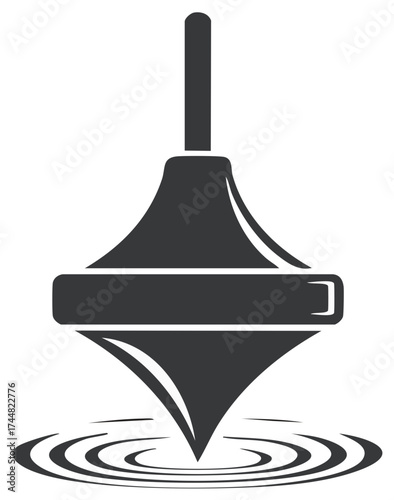 Spinning top toy illustration, simple monochrome style