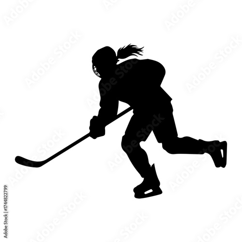 Silhouette of female hockey player skating on ice