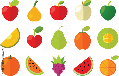 Vibrant vector fruit collection fresh healthy delicious produce icons set scalable eps