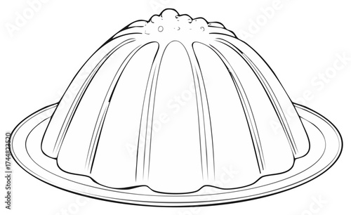 Classic Jello Mold Dessert Outline, Vintage Food, White Background