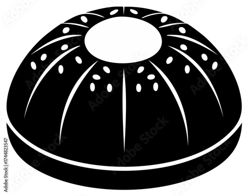 Fluted bundt cake pan in black and white featuring rounded shape and center hole