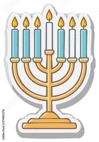 Colorful Cartoon Menorah with Burning Candles Illustration: Symbol of a Jewish Holiday Celebrations