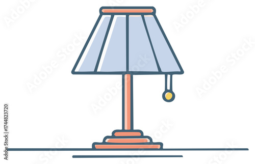 Flat Design Table Lamp Illustration Blue Shade Orange Base Interior Lighting Home Decor