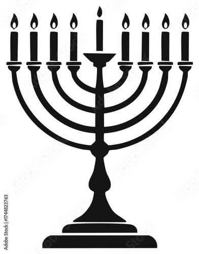 Menorah with Burning Candles Silhouette Graphic for Hanukkah Holiday Celebration