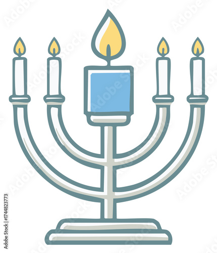 Stylized menorah with seven lit candles, symbolizing holiday or tradition