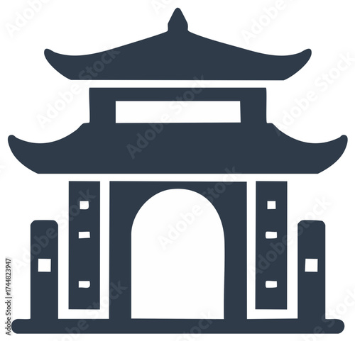 Icon of a traditional Asian gate building with a pagoda roof Chinese or Japanese temple silhouette
