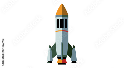 Cartoon rocket ship ready for space exploration and interstellar travel.