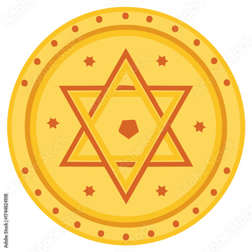 Golden Jewish Star Coin with Stars and Dots