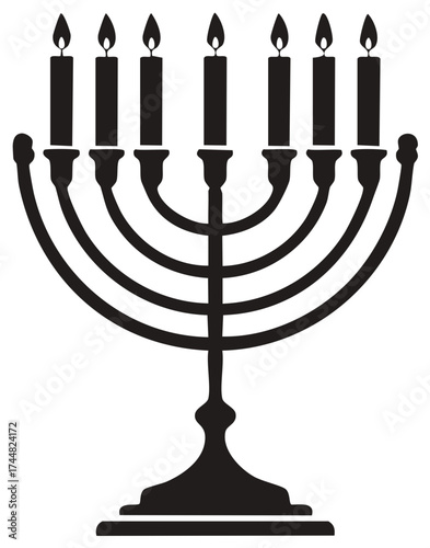 Classic Hanukkah Menorah Silhouette with Seven Burning Candles Symbolizing Jewish Holiday Celebration
