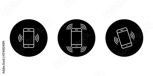 Mobile phone vibration icon. Mobile ringing and notification alert symbol in black circle