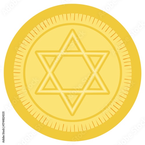 Golden coin with Star of David symbol, representing Judaism, faith, and prosperity