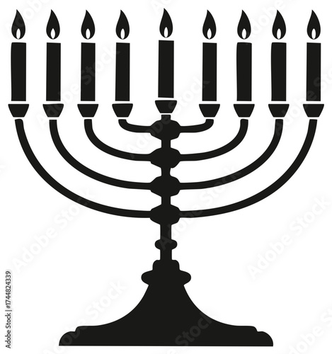 Silhouette of a Menorah with Lit Candles for Hanukkah Celebration