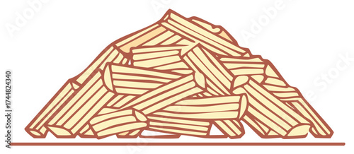 Stylized illustration of a cozy woodpile featuring stacked chopped logs for warmth and energy
