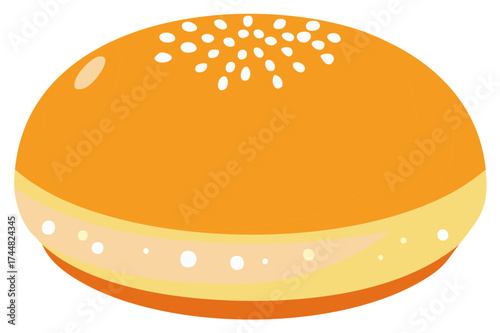 Round orange pastry bun with white sesame seeds and a light filling
