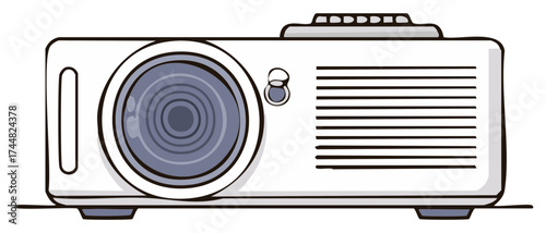 Digital Projector Illustration - White Device with Lens and Vents