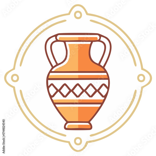 Decorative Amphora Jar Icon with Geometric Pattern Framed in an Ornate Circle
