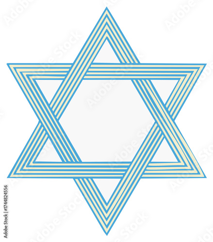 Stylized Star of David Jewish Symbol in Blue and Cream Stripes Modern Vector Illustration