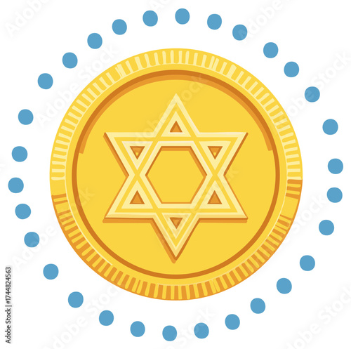 Gold Coin Featuring Star of David with Polka Dots for Jewish Holiday Celebration
