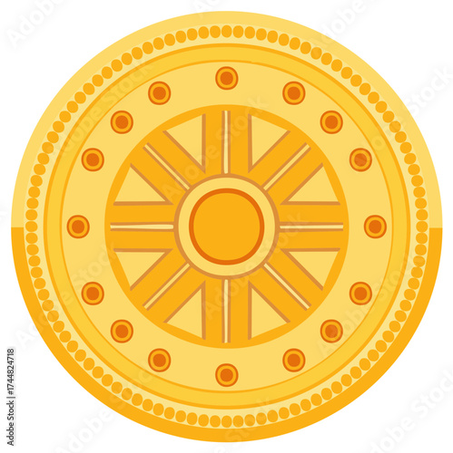 Golden Buddhist Dharma Wheel Illustration Elegant Ornate Design