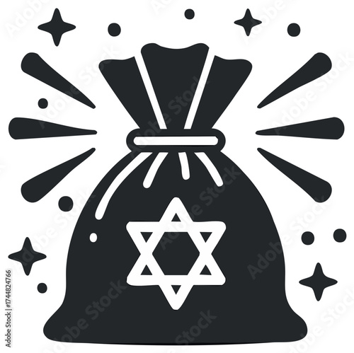 Glowing money bag with Star of David symbol and magical sparkles for Jewish celebration